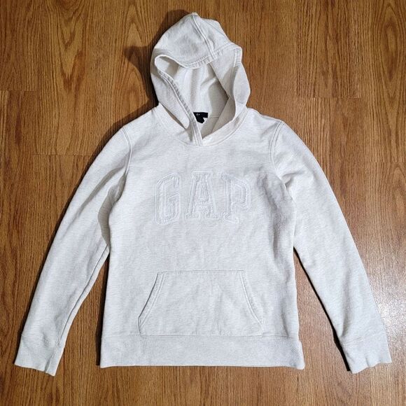 Gap Logo Hoodie Sweatshirt Heather White Ivory Women's Size XS Extra Small - Picture 1 of 6